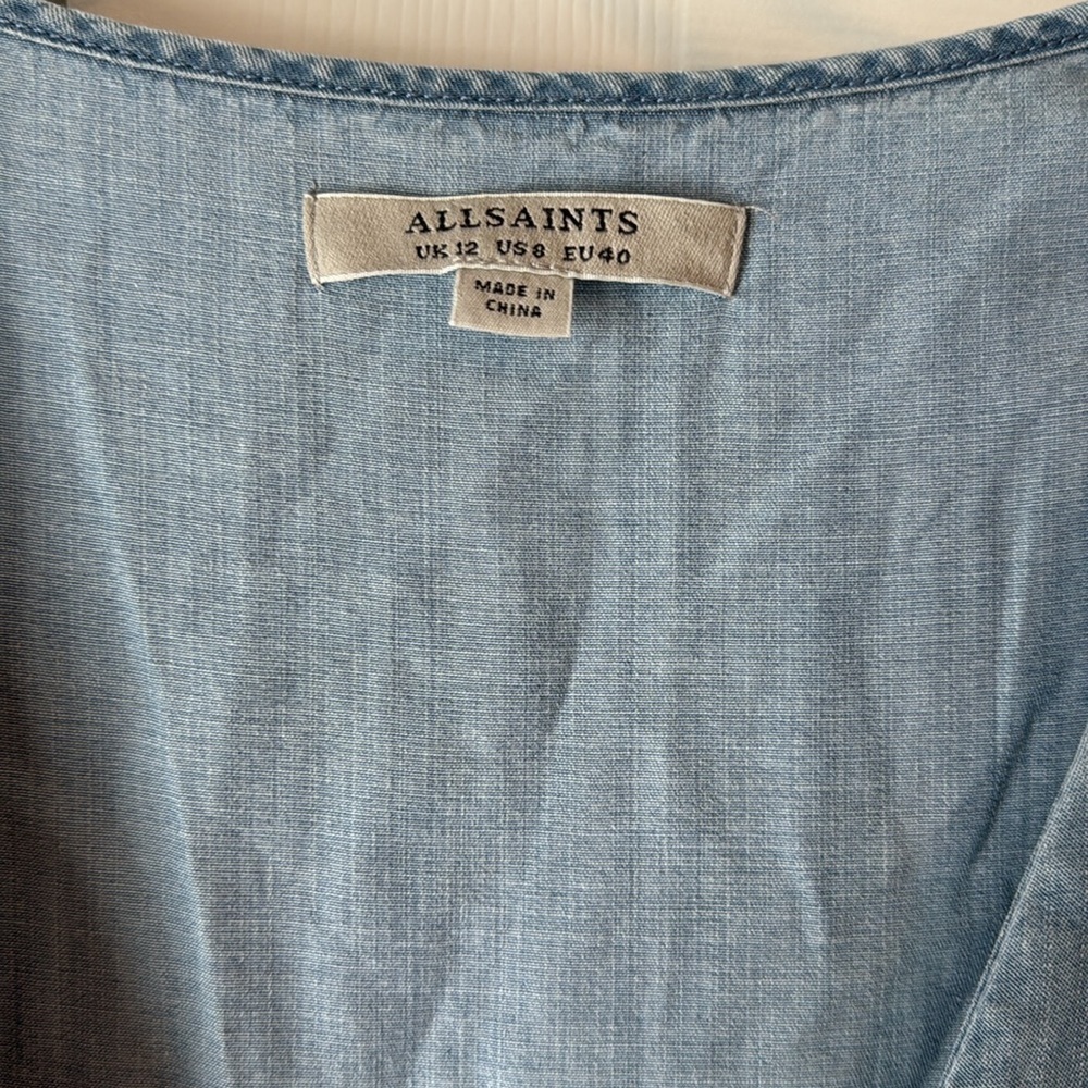 Allsaints Penny Playsuit Denim Color Surplice V-neck Romper size 6 - Picture 5 of 16